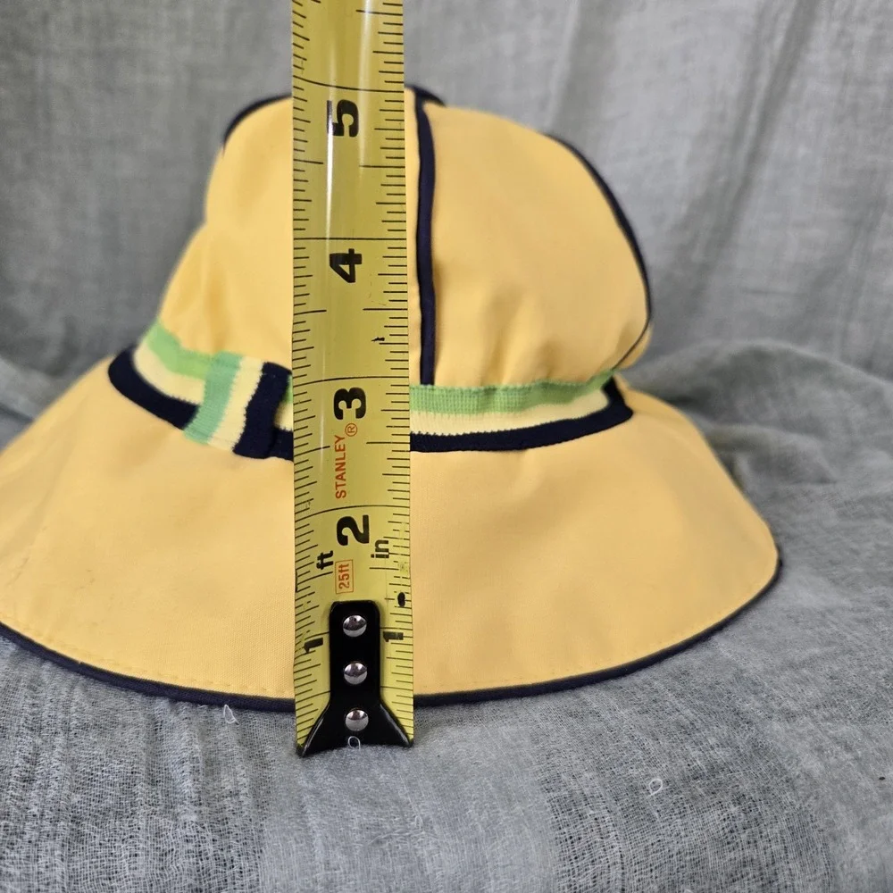 Vintage Child's Rain Sun Bucket Hat Sloping Brim w/ Striped Hatband Foldable OS